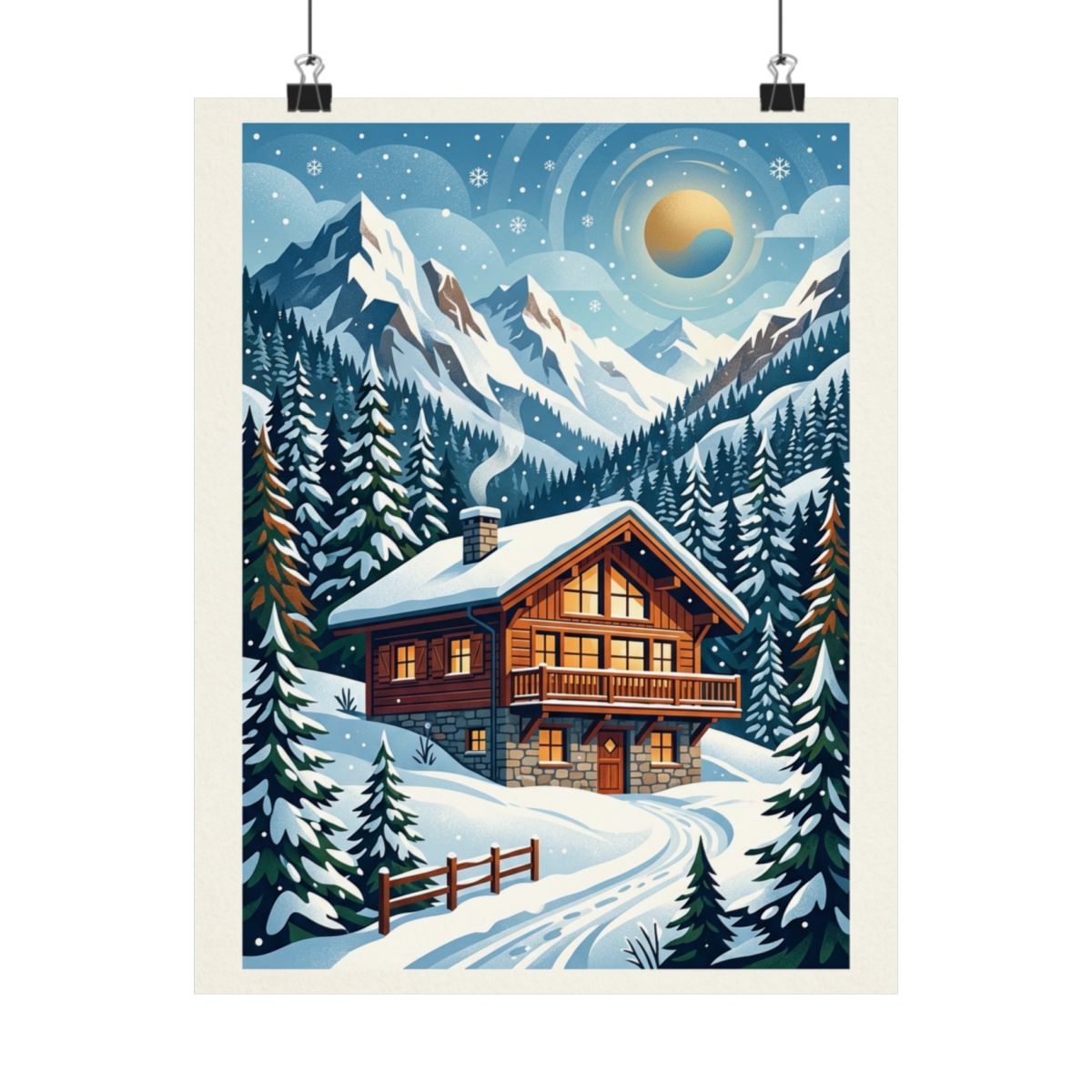 Alpine Chalet In Winter Snow - Poster