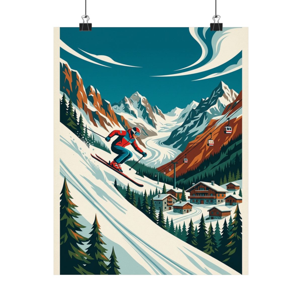 Alpine Ski Resort Vintage Poster - Poster