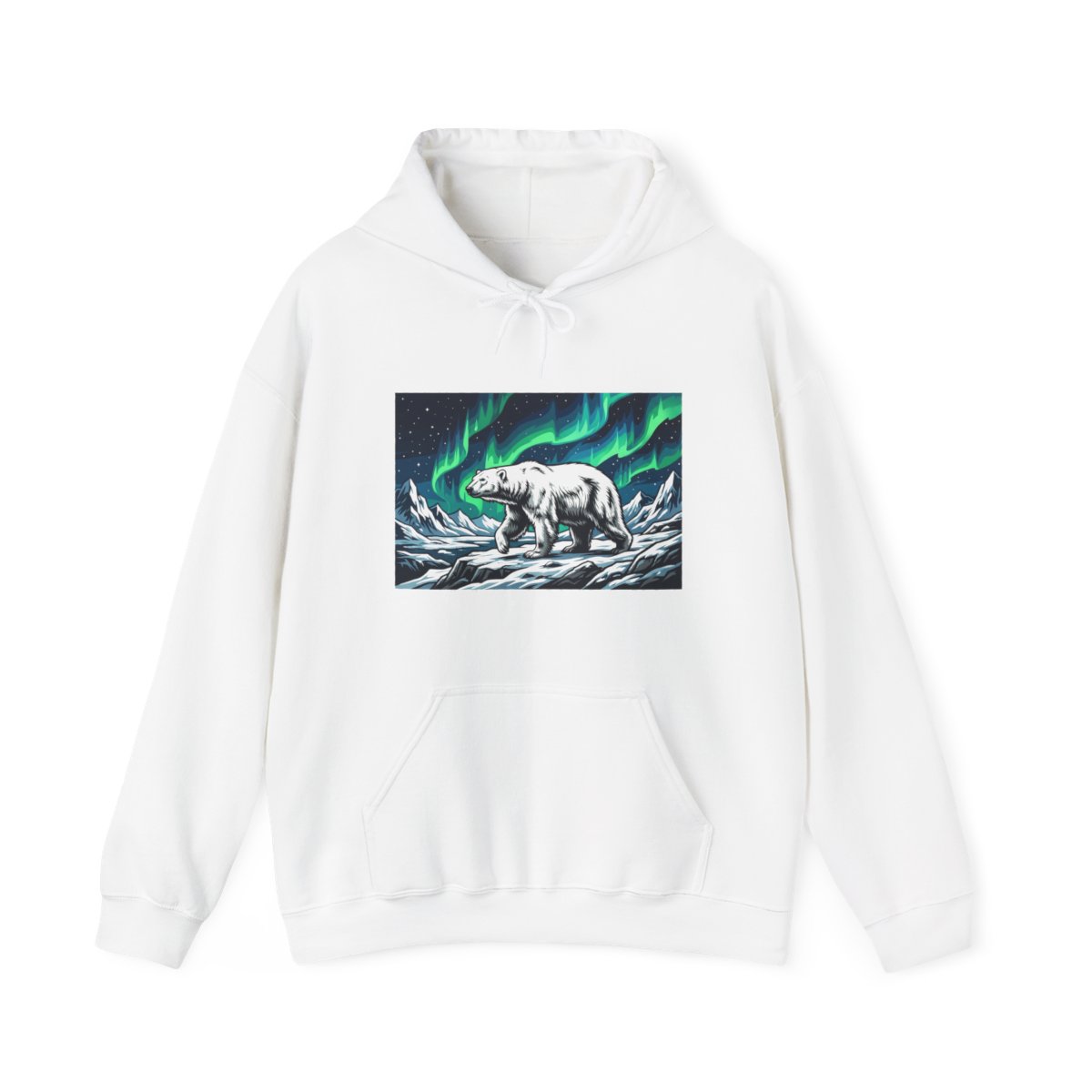 Arctic Polar Bear Under Aurora Borealis - Hoodie