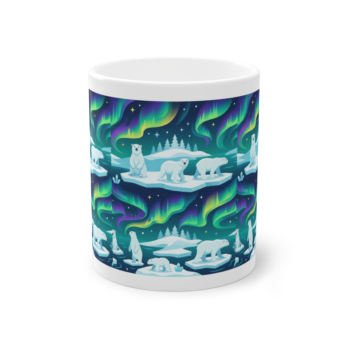 Arctic Polar Bear Under Aurora Borealis - Mug