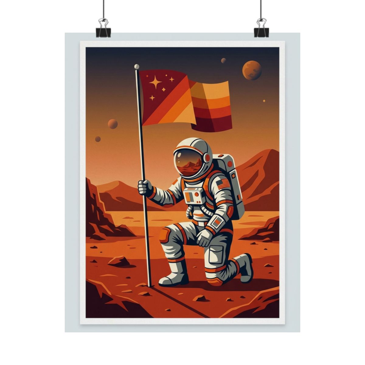 Astronaut Planting Flag On Mars - Poster