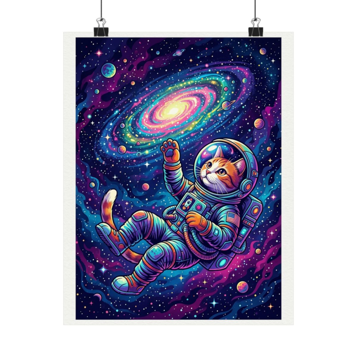 Cosmic Astronaut Cat Exploring Galaxies - Poster