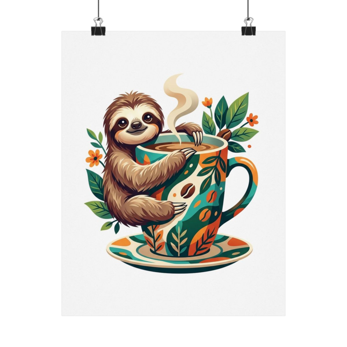 Cute Sloth Hanging On Coffee Cup - Poster