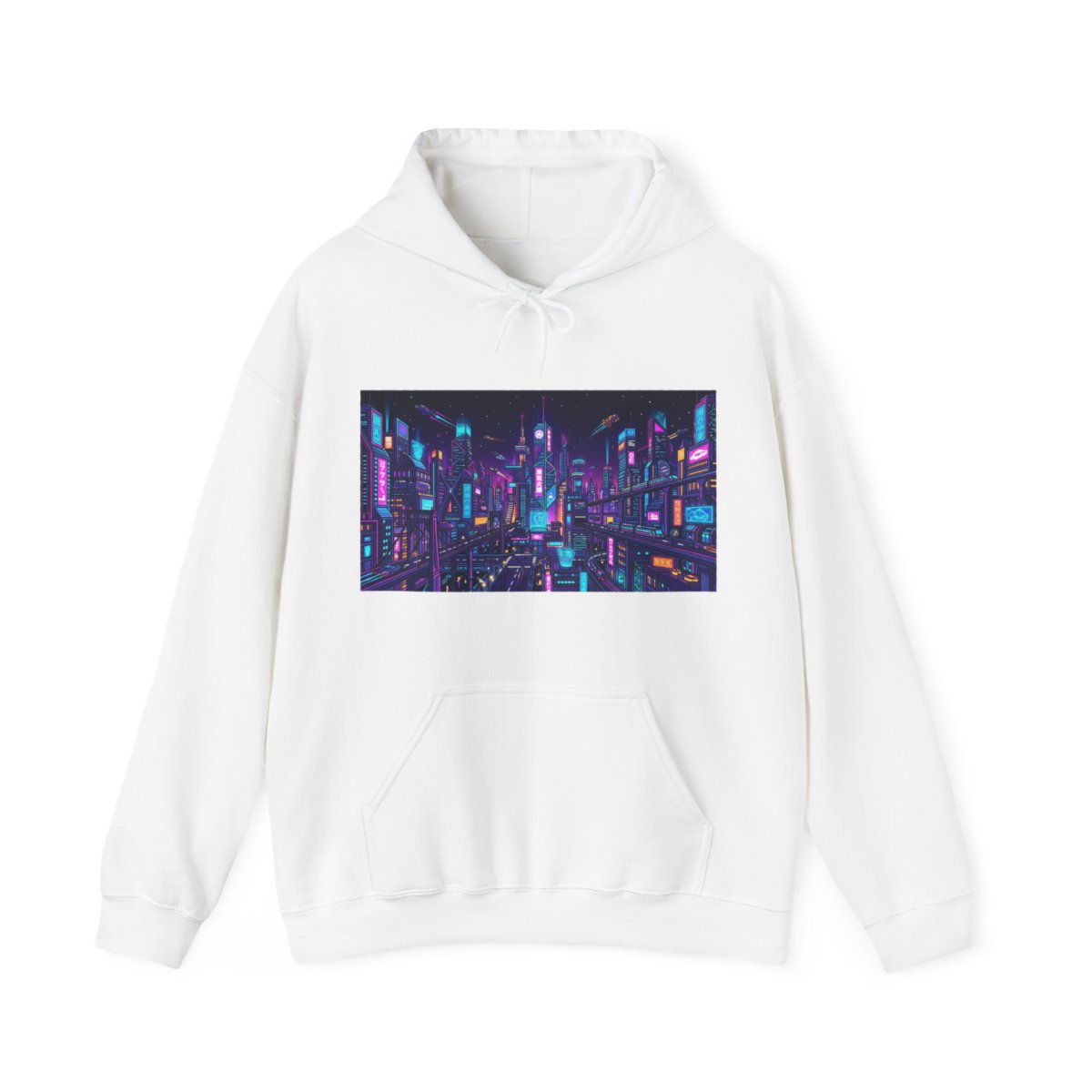 Cyberpunk Neon City Skyline At Night - Hoodie