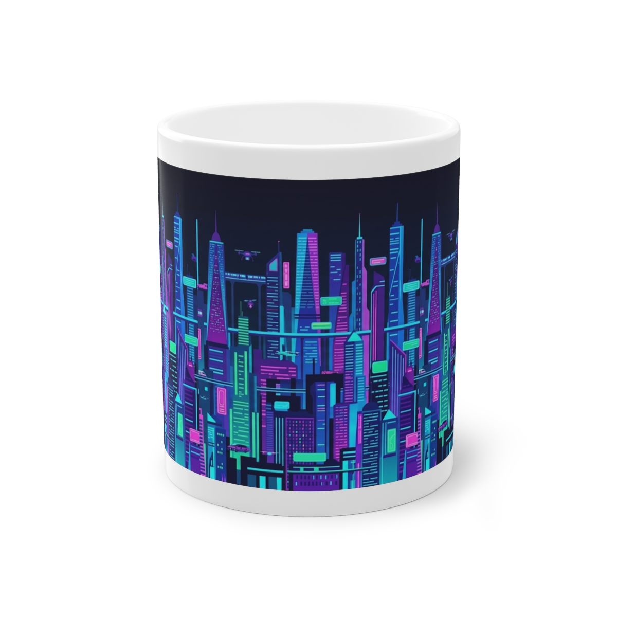 Cyberpunk Neon City Skyline At Night - Mug
