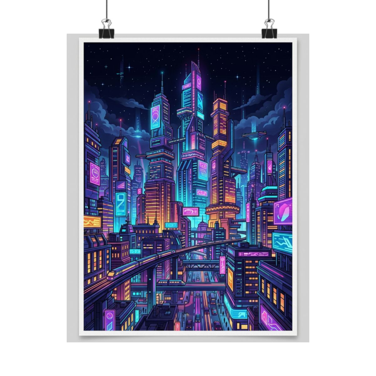 Cyberpunk Neon City Skyline At Night - Poster