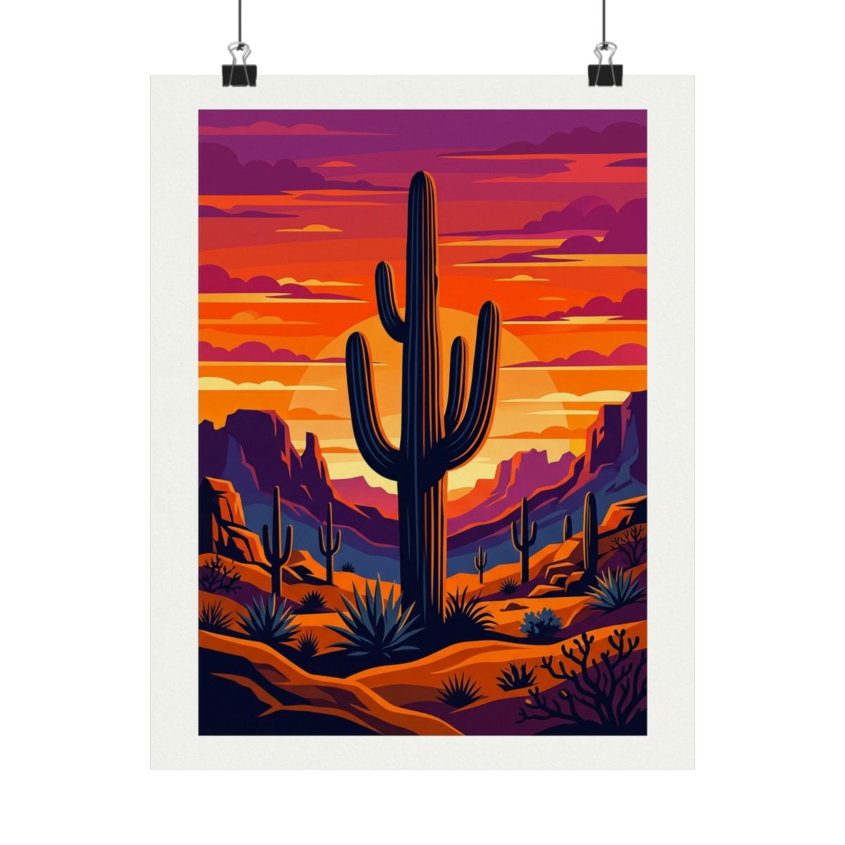 Desert Cactus Under Southwest Sunset - Poster