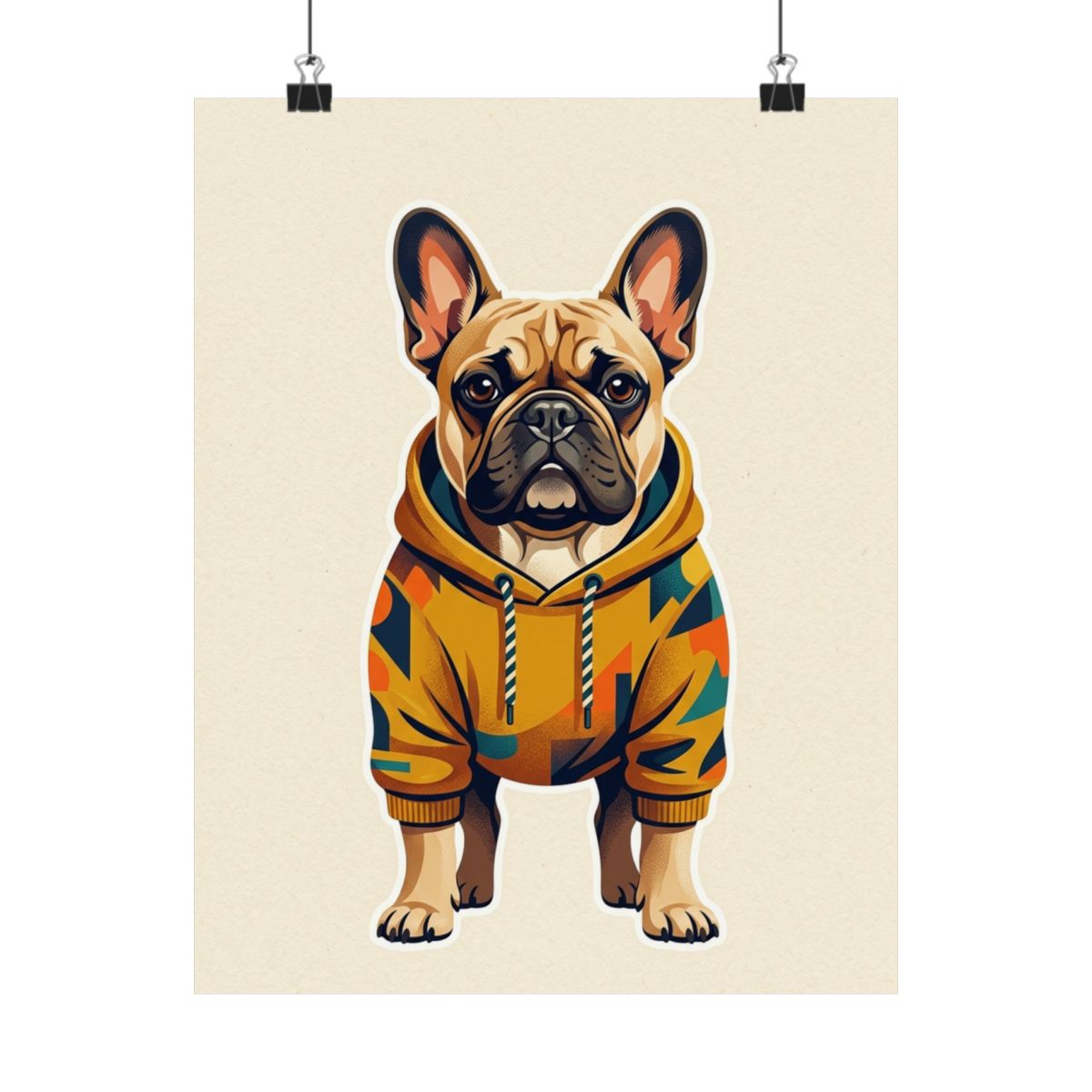 French Bulldog Wearing Hoodie - Poster
