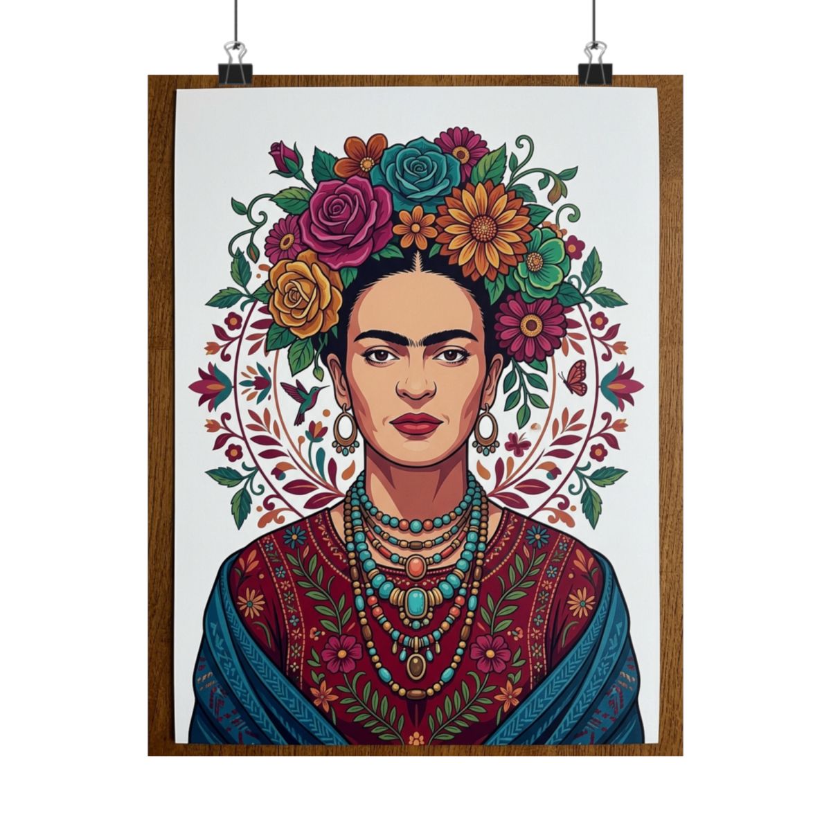 Frida Kahlo Floral Portrait - Poster