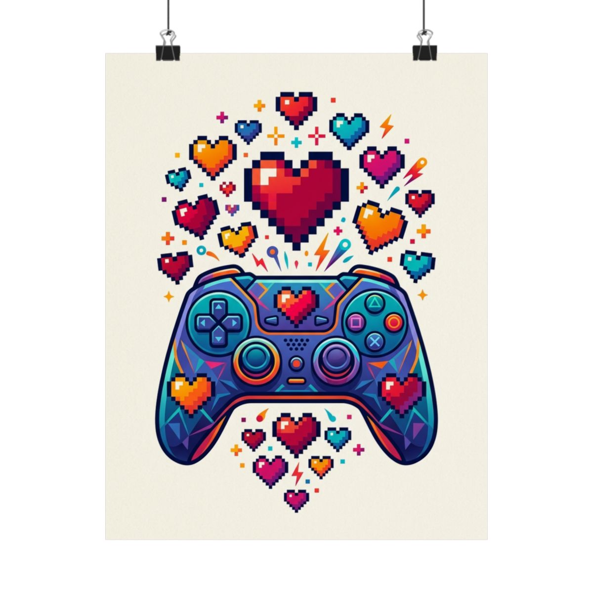 Gamer Controller Pixel Hearts - Poster