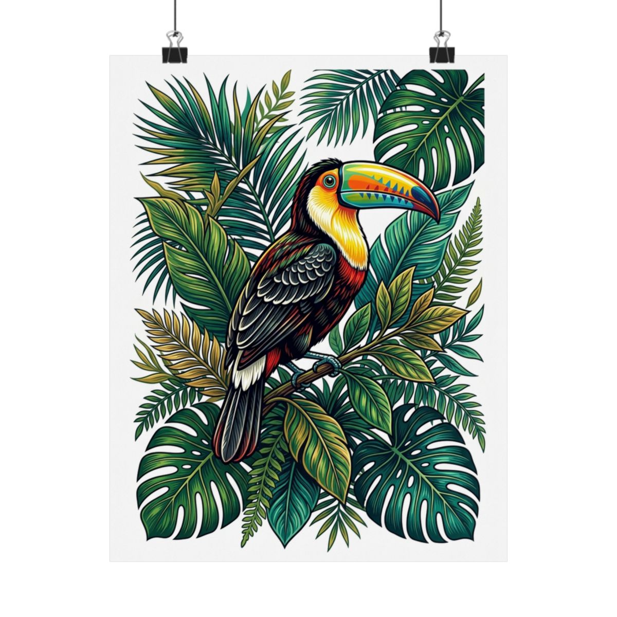 Jungle Toucan Among Tropical Leaves - Poster