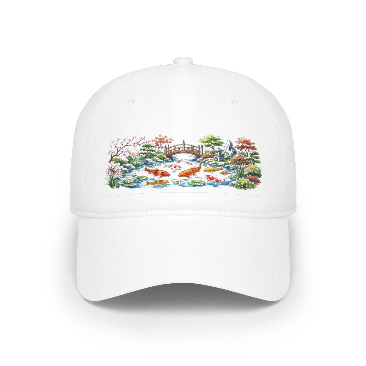 Koi Pond Japanese Garden Watercolor - Cap