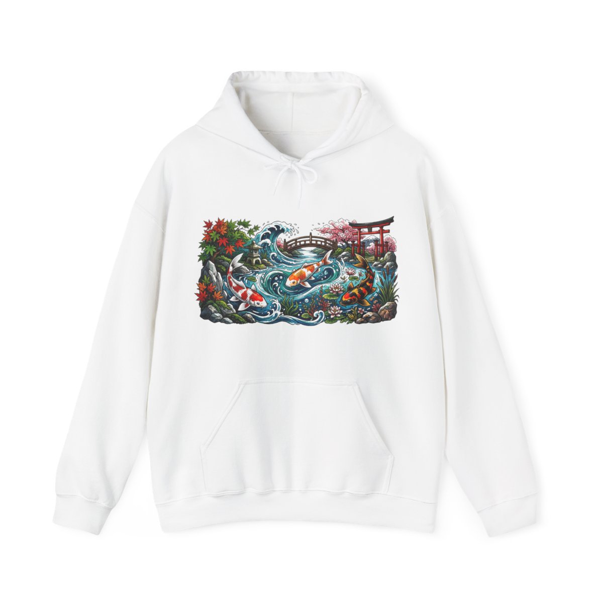 Koi Pond Japanese Garden Watercolor - Hoodie