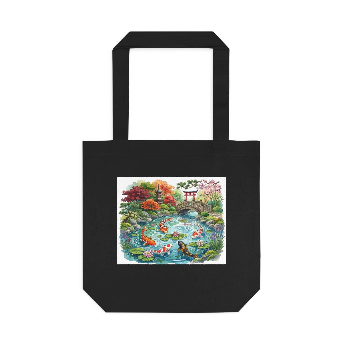 Koi Pond Japanese Garden Watercolor - Tote Bag