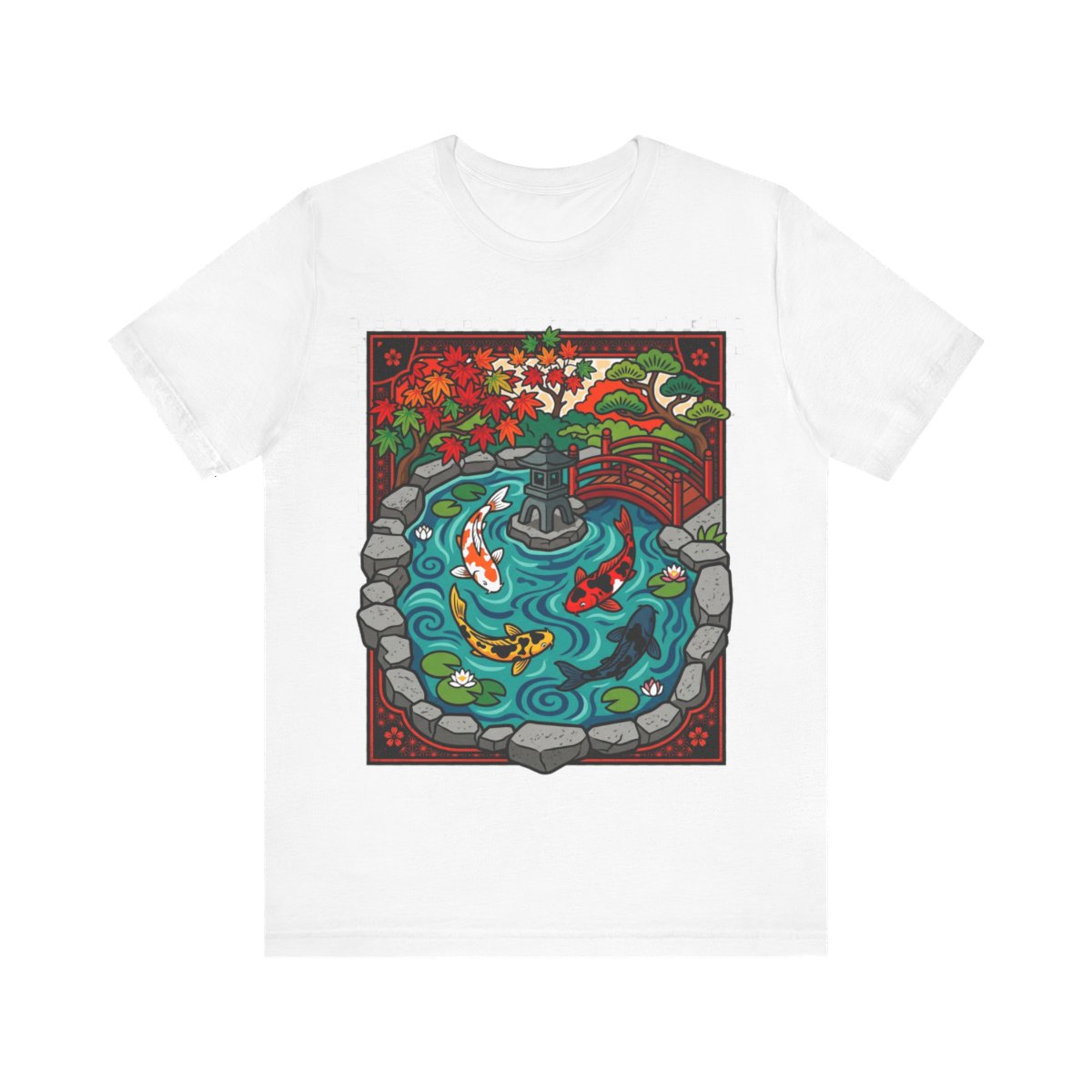 Koi Pond Japanese Garden Watercolor - Tshirt