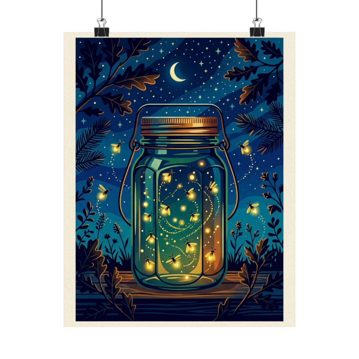 Mason Jar Fireflies Night - Poster