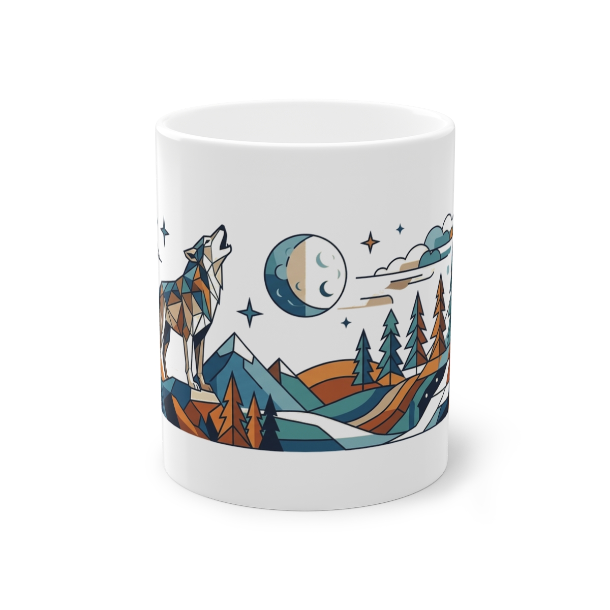Minimalist Geometric Wolf Howling - Mug