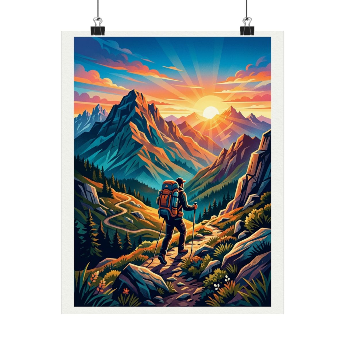 Mountain Sunrise Hiker - Poster