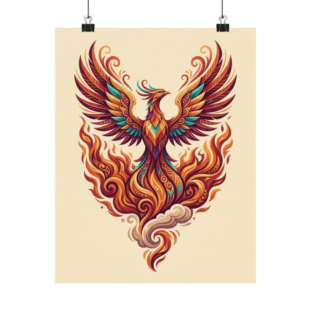 Mystical Phoenix Rising From Flames - Poster