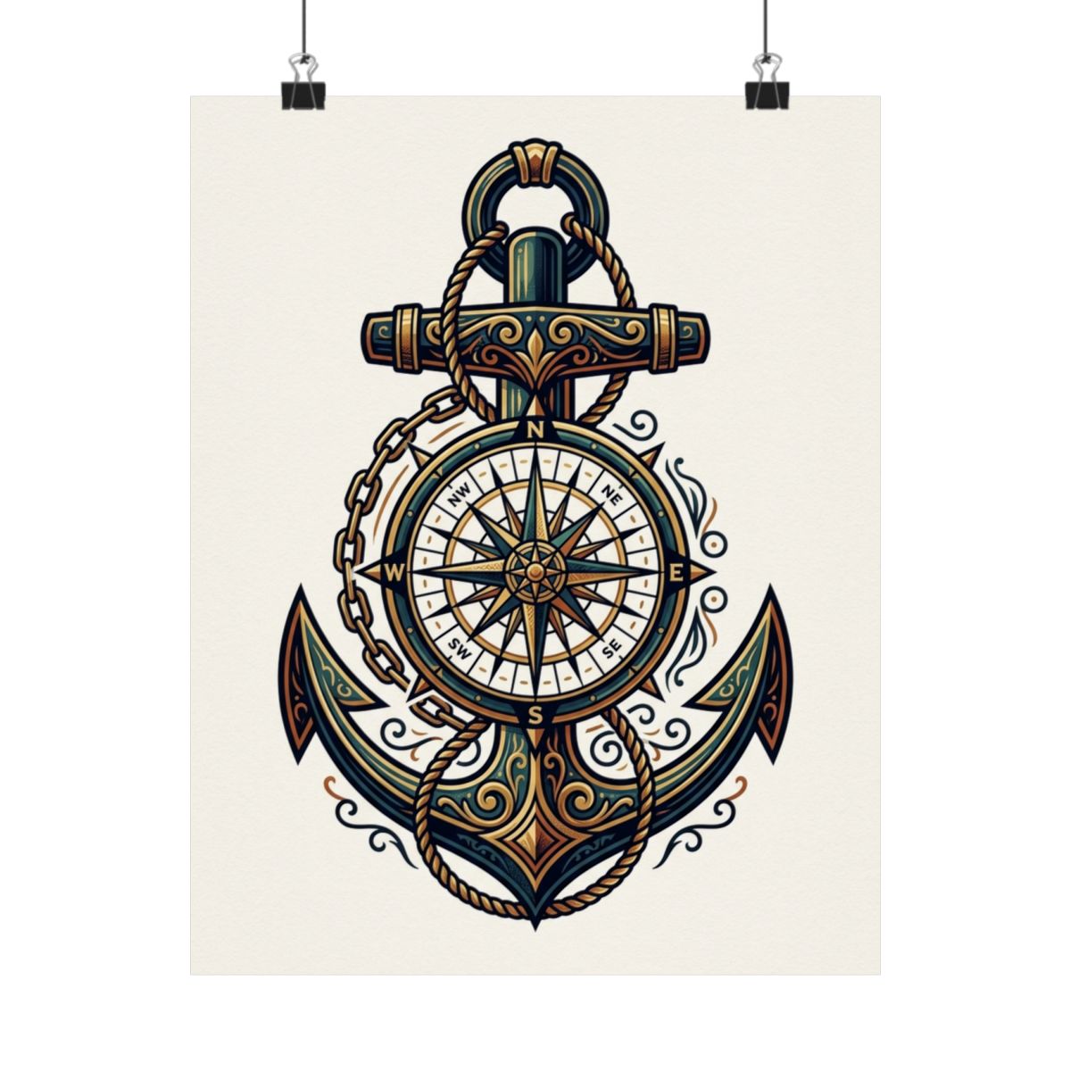 Nautical Anchor And Compass - Poster