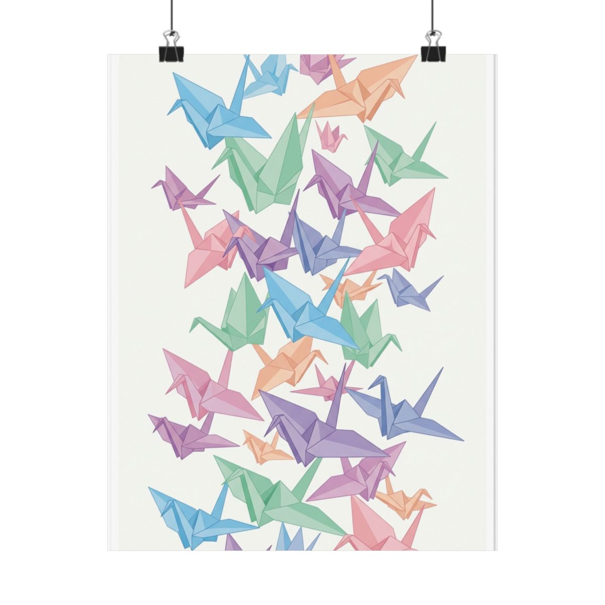 Origami Paper Crane Flock In Pastel - Poster
