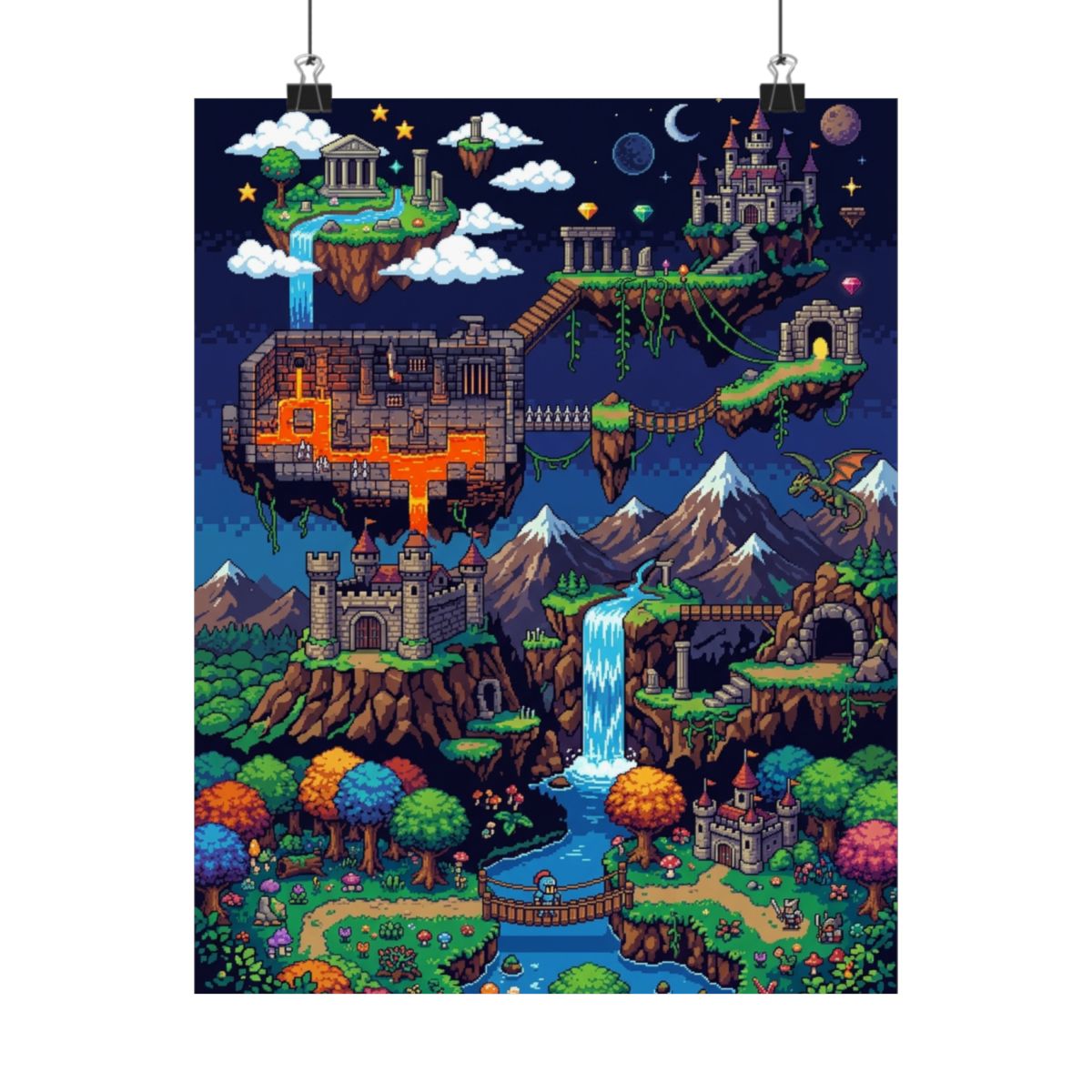 Pixel Art Retro Gaming Landscape - Poster