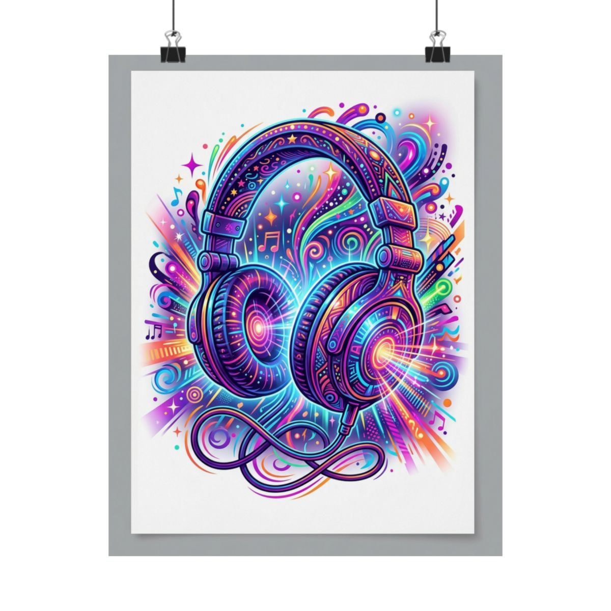 Rave Festival Neon Headphones - Poster