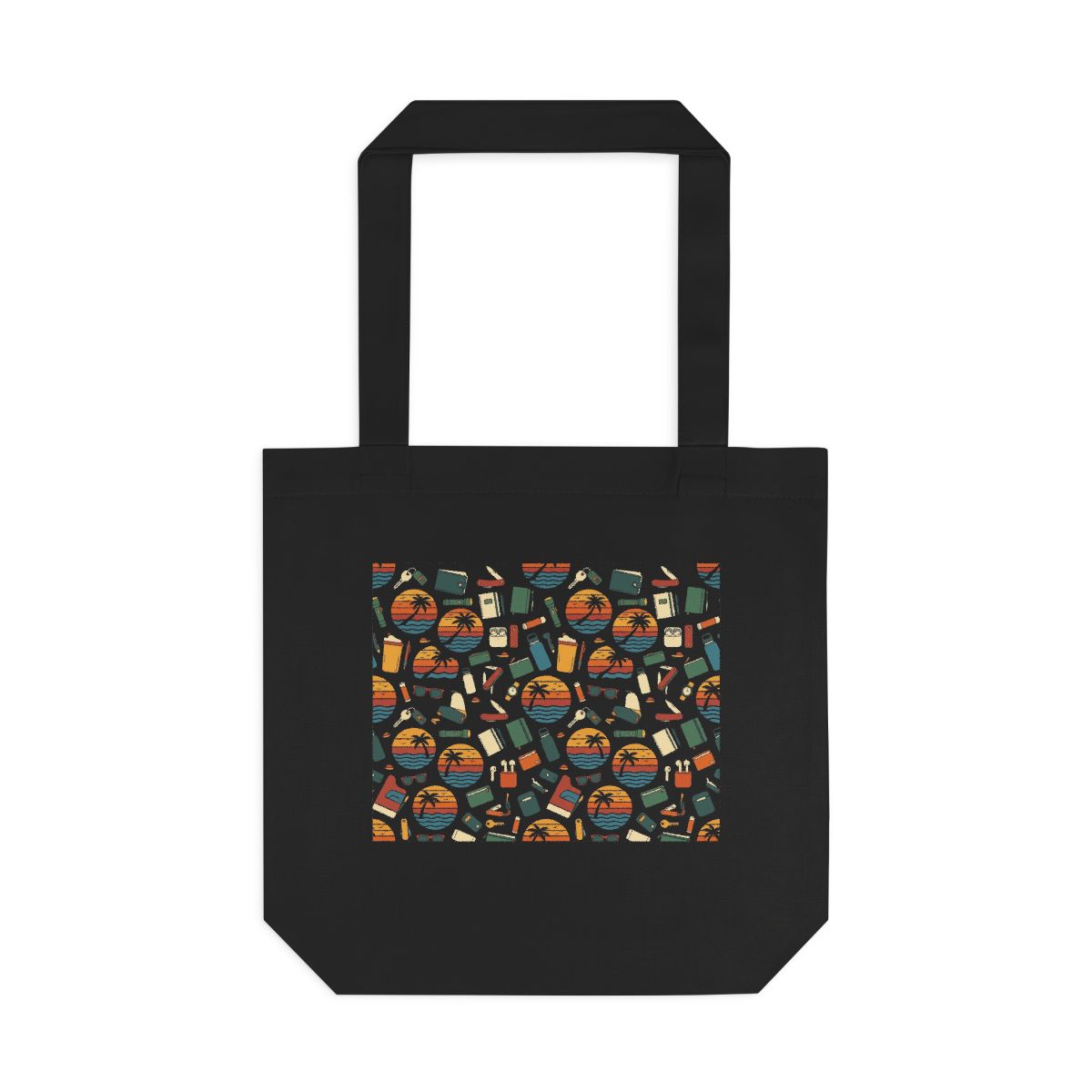 Retro Sunset Palm Tree Ocean - Tote Bag