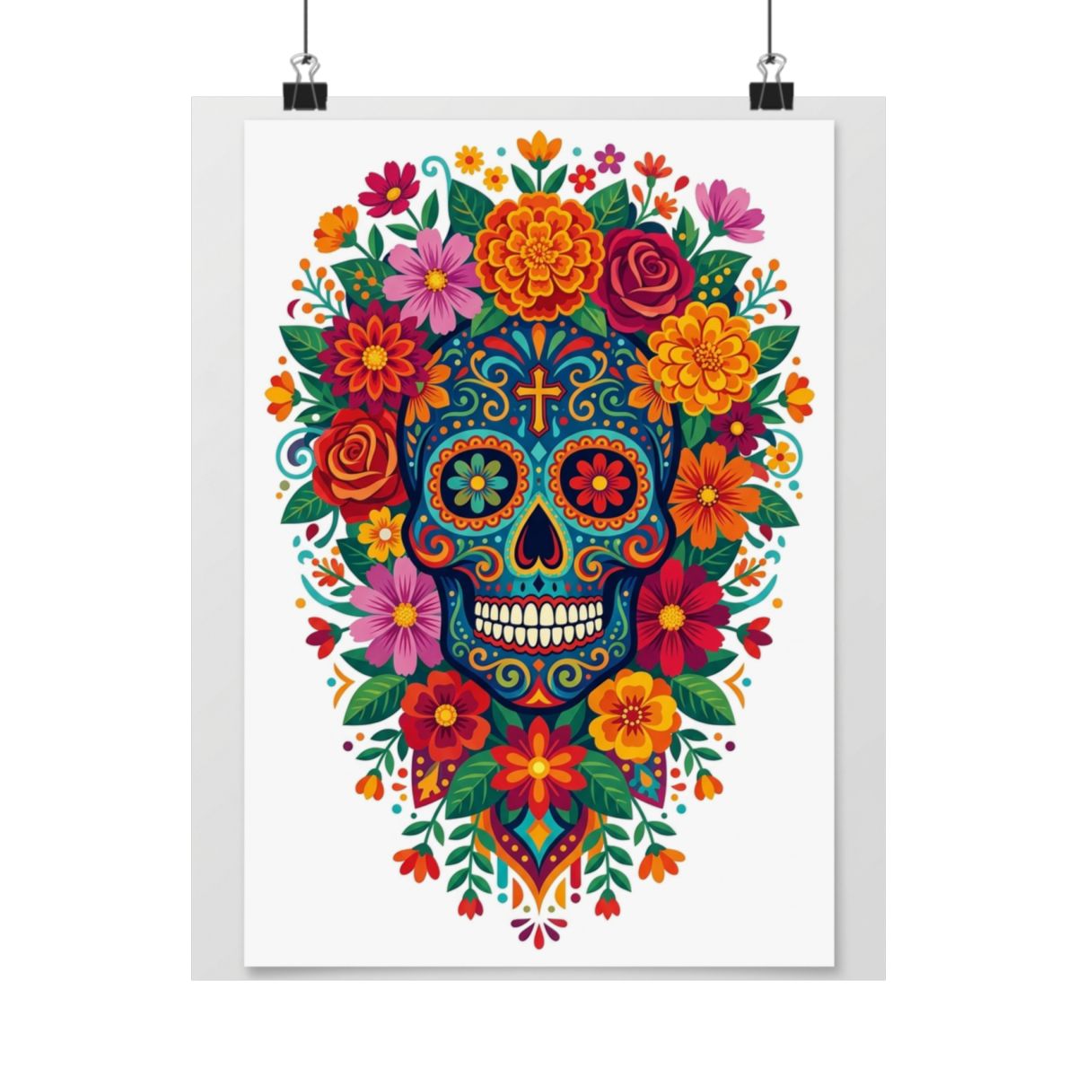 Skull With Flowers Day Of The Dead - Poster