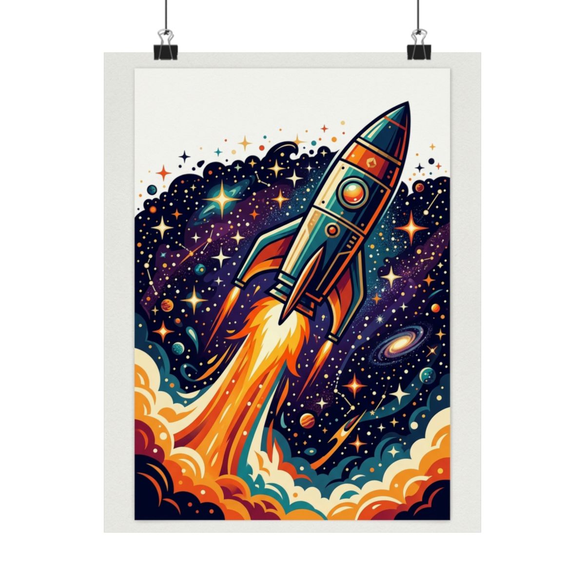Space Rocket Launching Stars - Poster