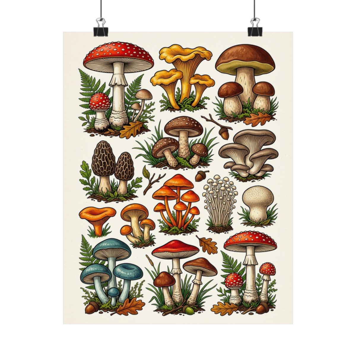 Vintage Botanical Mushroom Chart - Poster